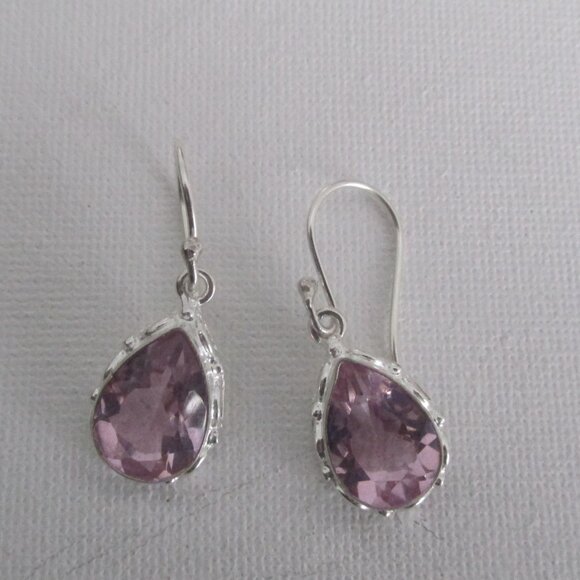 Lab Morganite Pink Stone Sterling Silver Dangle Earrings - Picture 3 of 7